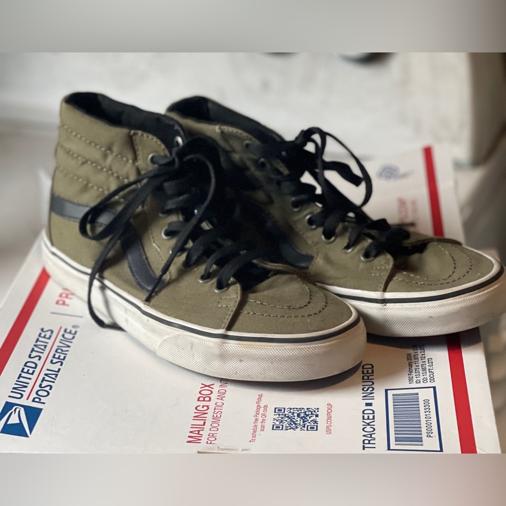 Vans Army Green and Black High-Top Sneakers
